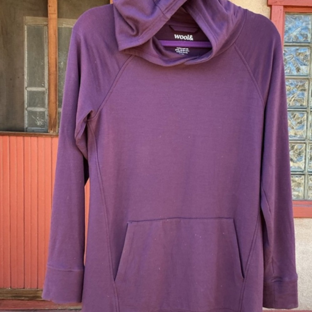 WOOL& Everett Sweatshirt Tunic Hoodie Dress Medium Marionberry - Picture 5 of 8
